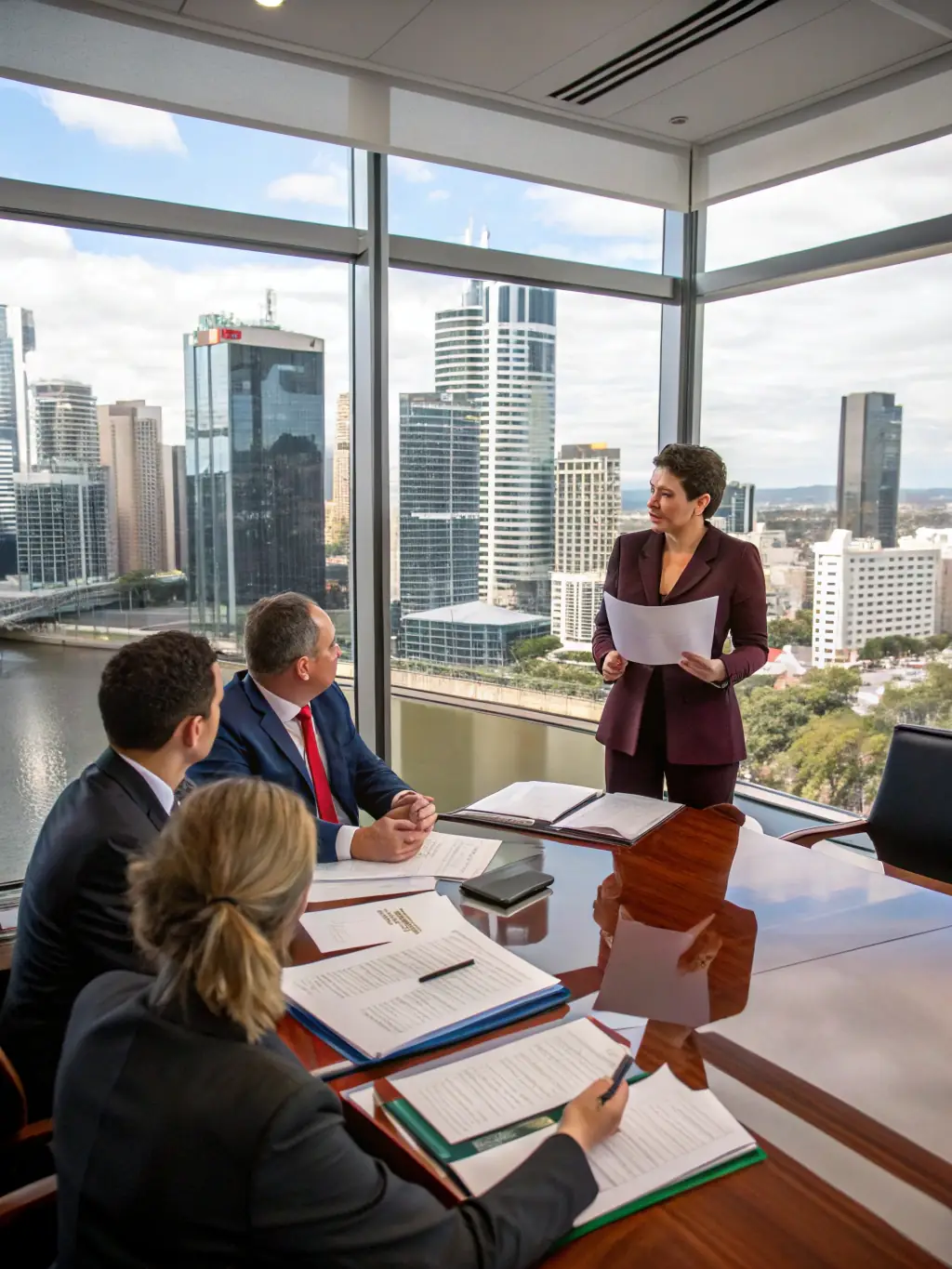 A visual representation of advocacy, showing the Chamber representing the interests of local businesses to government officials.