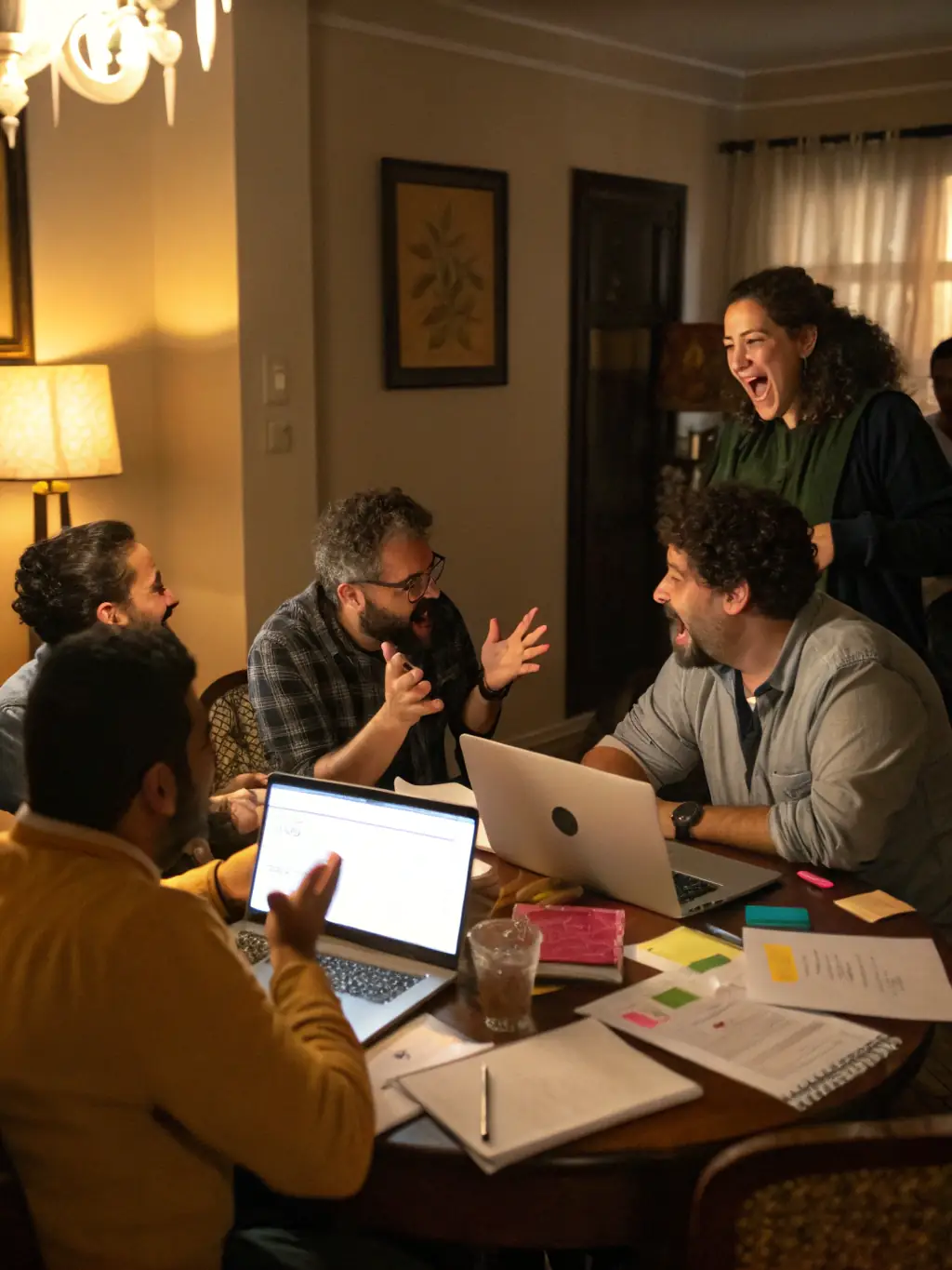 A group of people actively participating in a business workshop, with a presenter at the front and engaged attendees taking notes.