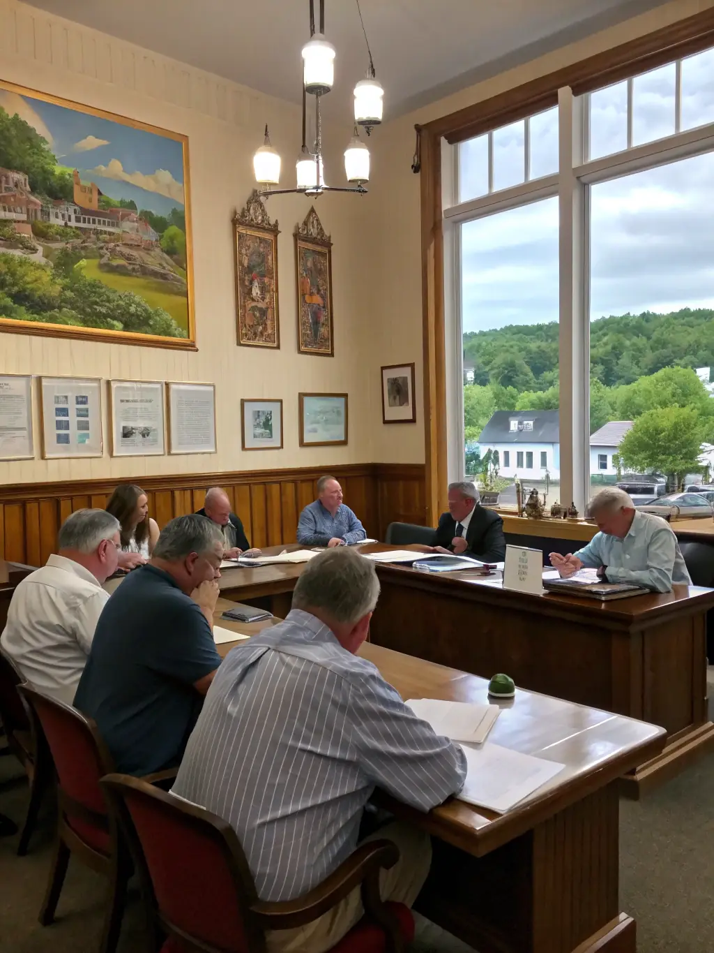 A visual representation of the Brisbane Inner West Chamber of Commerce advocating for local businesses at a council meeting, with supportive community members present.